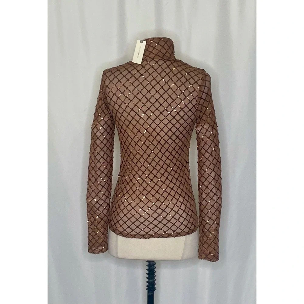 NWT!! Anthropologie PILCRO Turtleneck Sequin Top Shirt Bronze Party Glam X-Small